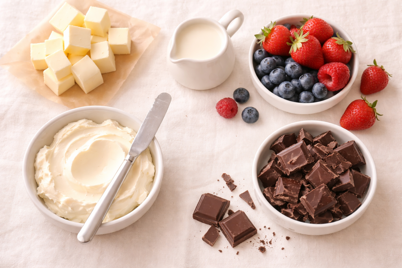 Натуральные ингредиенты для торта на заказ — масло, сливки, ягоды, шоколад, домашняя кондитерская