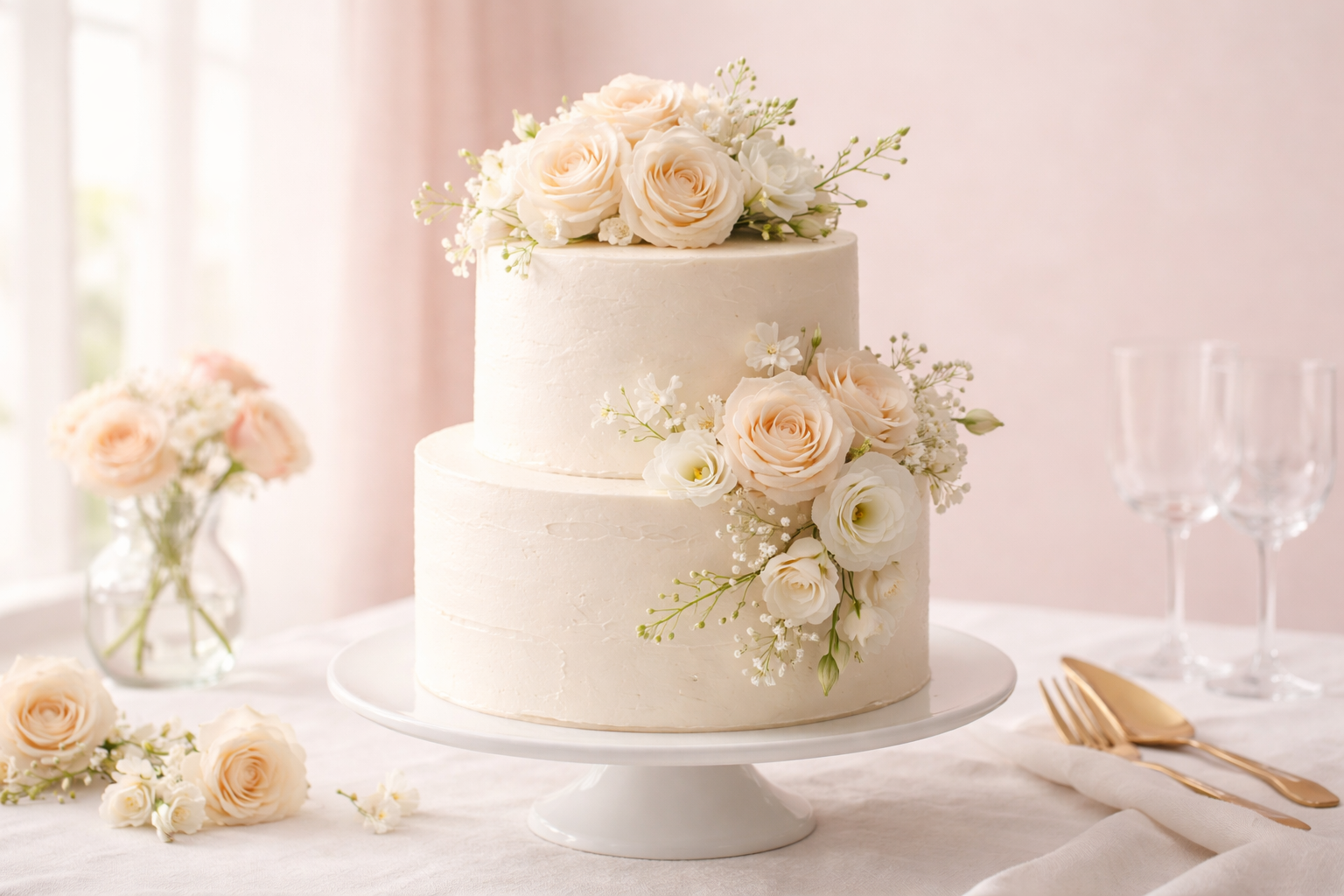 Свадебный торт на заказ в Раменском — многоярусный, авторский декор, живые цветы, Anna Bakery