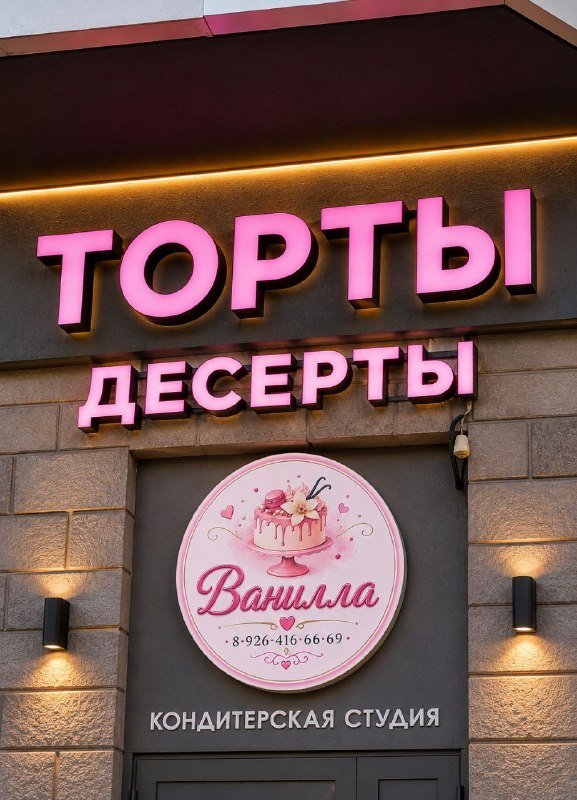 Вывеска кондитерской студии «Ванилла» на Северном шоссе, 18